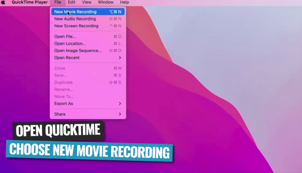 Select New Movie Recording inside QuickTime