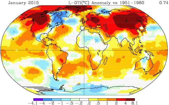 Informe climático de la Tierra. Enero de 2015 el 2º más cálido desde 1880