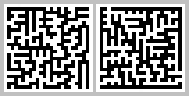 Daedalus Cavern maze with 2×2 walls (left) and 2×2 passages (right)