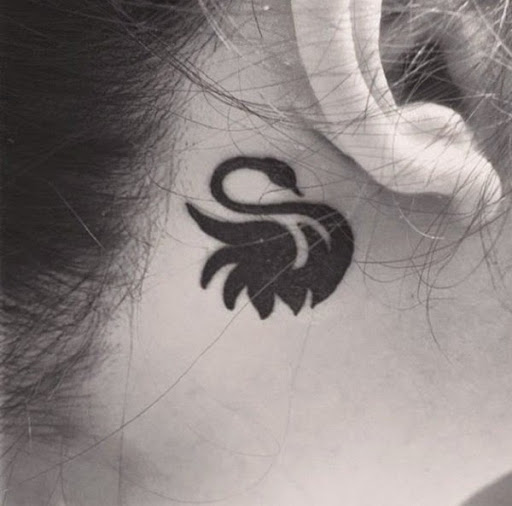 small back duck swan tattoo behind ear