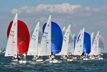 J/24 sailboats- sailing downwind under spinnakers