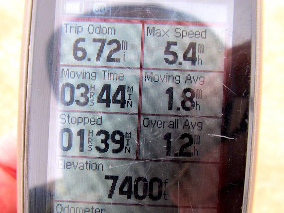 GPS stats for the hike (obviously the altimeter needed to be calibrated). It was a very rugged 6.72 miles.