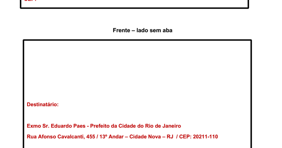 MODELO DE ENVELOPE PREENCHIDO  CARTA AO PREFEITO  Google Drive