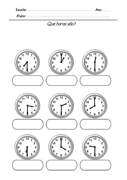 Atividades de Matemática para o 3º Ano – Aprendendo as Horas