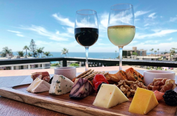 charcuterie board and wine at Mozambique in Laguna Beach