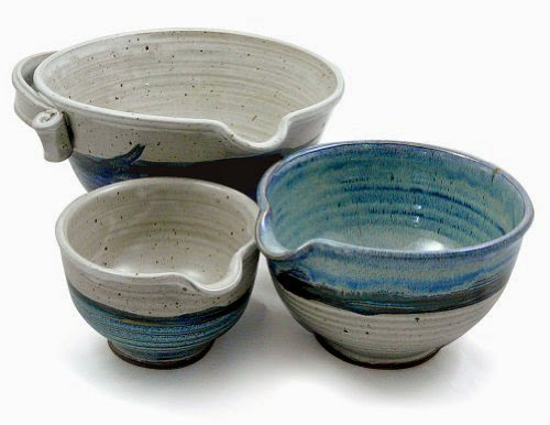  American Made Stoneware Pottery Batter Bowls, 3-Piece Nesting Set