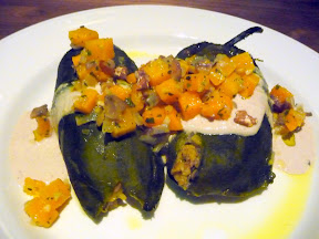 Potlatch Pilaf Stuffed Poblano Peppers with rice pilaf, acorn squash, chestnuts, roasted shallots, and walnut cream, Imperial PDX, Vitaly Paley