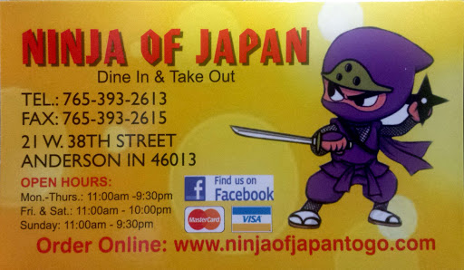 Japanese Restaurant «NINJA OF JAPAN», reviews and photos, 21 W 38th St, Anderson, IN 46013, USA