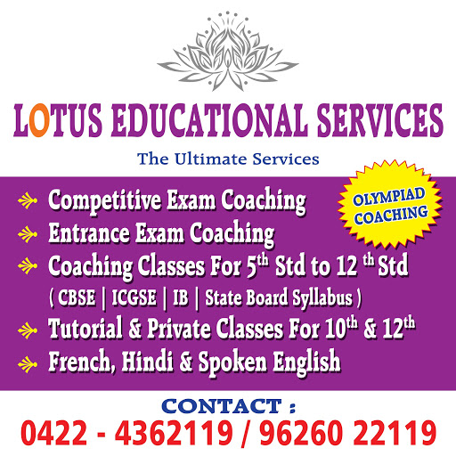 Lotus Educational Services, Bharathi Matric Hr Sec School (opp),Vekitapuram,, Thadagam Main Rd, Saibaba Colony, Coimbatore, Tamil Nadu 641044, India, Adult_Education_Centre, state TN