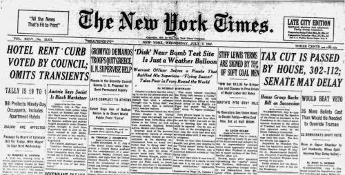 The New York Times Roswell Coverage In 1947