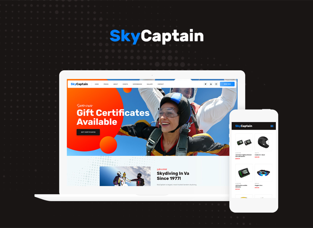 SkyCaptain |  Tema de WordPress para paracaidismo y deportes de vuelo extremos