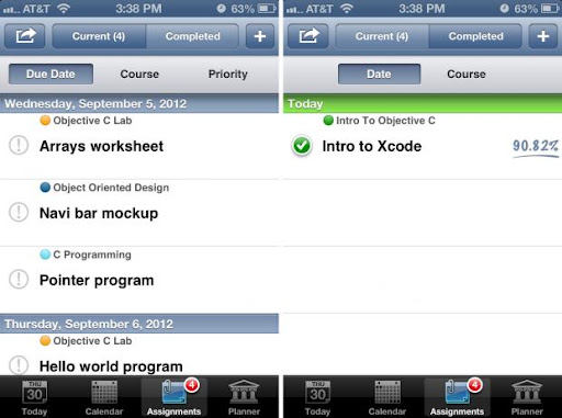 iStudiez Pro for iPhone User interface