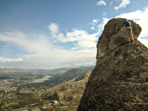 Aaron scrambling to the top, happy to have some rock to play on