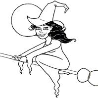 Witch on broom with moon behind
