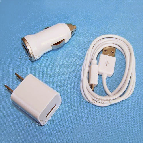 White Mini USB Home Wall + Car Charger + Micro USB Data Sync / Battery Charge Cable For Motorola Admiral Android Phone (Sprint)