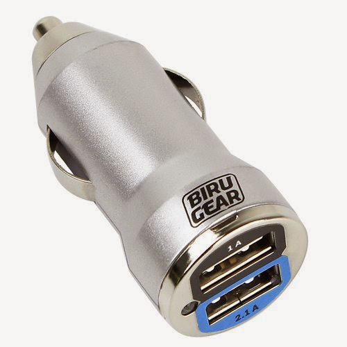  Biru Gear Metallic Silver 2-Port Dual USB Car Charger Adapter - 2A 10W output For Smartphone, GPS, MP3 Player, Cellphone and more