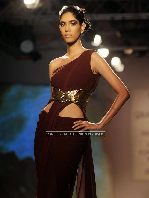  walks the ramp for designer Gaurab Gupta on Day 3 of India Couture Week, 2014, held at Taj Palace hotel, New Delhi.<br /> 
