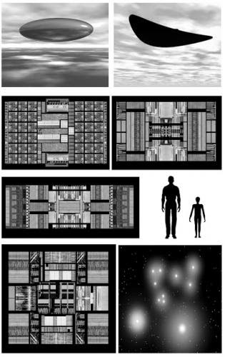 Sketches Of Computer Chips And Ufo