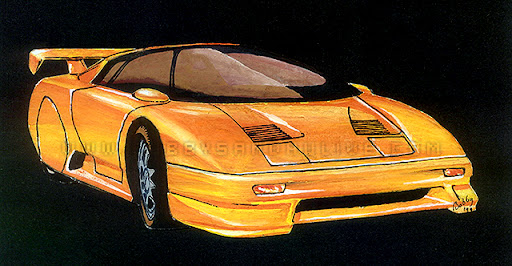 concept car drawing in watercolors