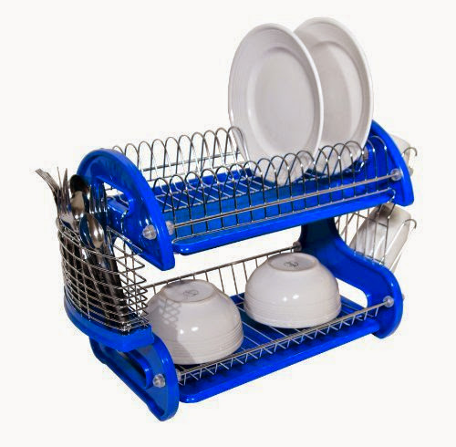  Home Basics Dish Drainer, 2-Tier, Plastic, Blue