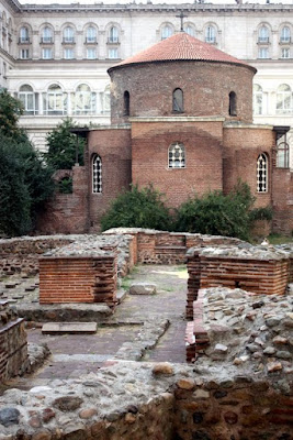 Roman ruins and the Church of St. George in Sofia Bulgaria