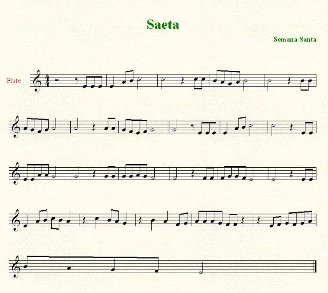 Partitura fácil de la melodía de la Saeta para Flauta, Saxofón, Violín, Oboe... u otro instrumento melódico Easy Sheet Music Flute Recorder Saxophone Violinists Horns