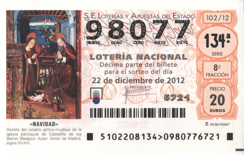Número que jugamos en el Sorteo de Navidad 2012 Número que jugamos en el Sorteo de Navidad 2012 - 98077