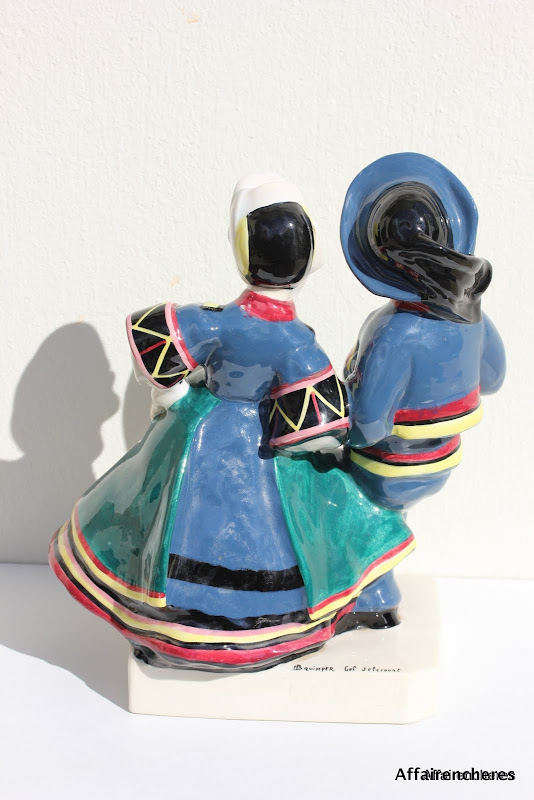 Couple De Danseurs Bretons Faience De Quimper Hb Bel Delecourt H 35 Cm Ebay 7852