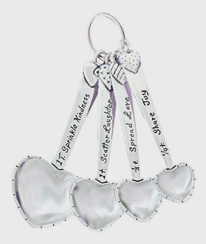 Heart Shaped Pewter Measuring Spoons Set of 4 Kindness Laughter Love Joy