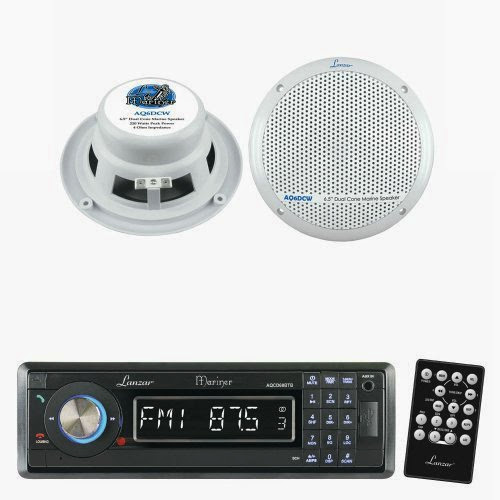  Lanzar Marine Receiver and Speaker System Package for your Boat, Pool, Deck, Patio, etc. - AQCD60BTB AM/FM-MPX In-Dash Marine Detachable Face Radio CD/SD/MMC/USB Player  &  Bluetooth Wireless Technology - AQ6DCW 360 Watts 6.5'' Dual Cone Marine Speakers (White Color)