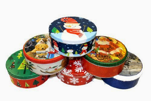  ROUND CHRISTMAS ASSORTED COLOR COOKIE TIN - Sold Single