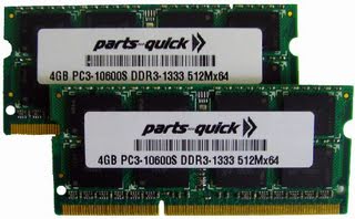 8GB 2 X 4GB DDR3 Memory for Apple MacBook Pro 15" inch 2.0GHz Quad Core Intel Core i7 MC721LL/A (Winter 2011) PC3-10600 204 pin 1333MHz SODIMM RAM (PARTS-QUICK BRAND)