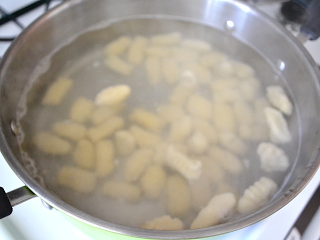 gnocchi added to pot of boiling water 