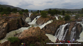 Hogenakkal Falls from the Tamil Nadu side - looks like a canyon with water tumbling everywhere
