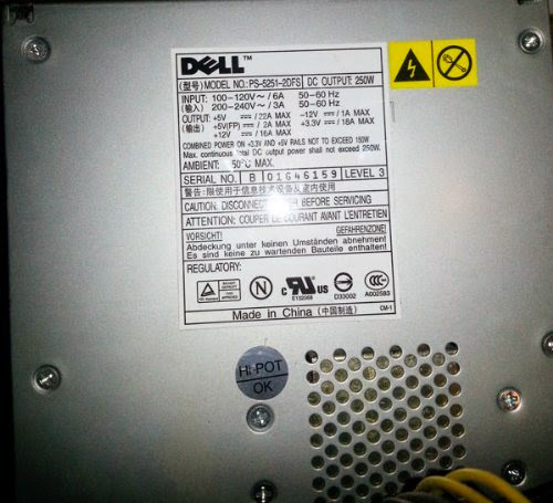  Dell Optiplex and Demension 250 watt 20+4 power supply-PS-5251-2DFS