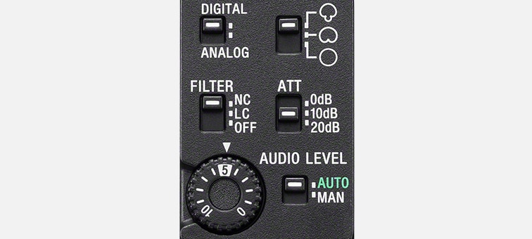 The image of rear panel of ECM-B10 showing the control switch and dials