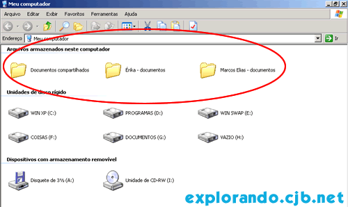 documentos compartilhados no Windows XP