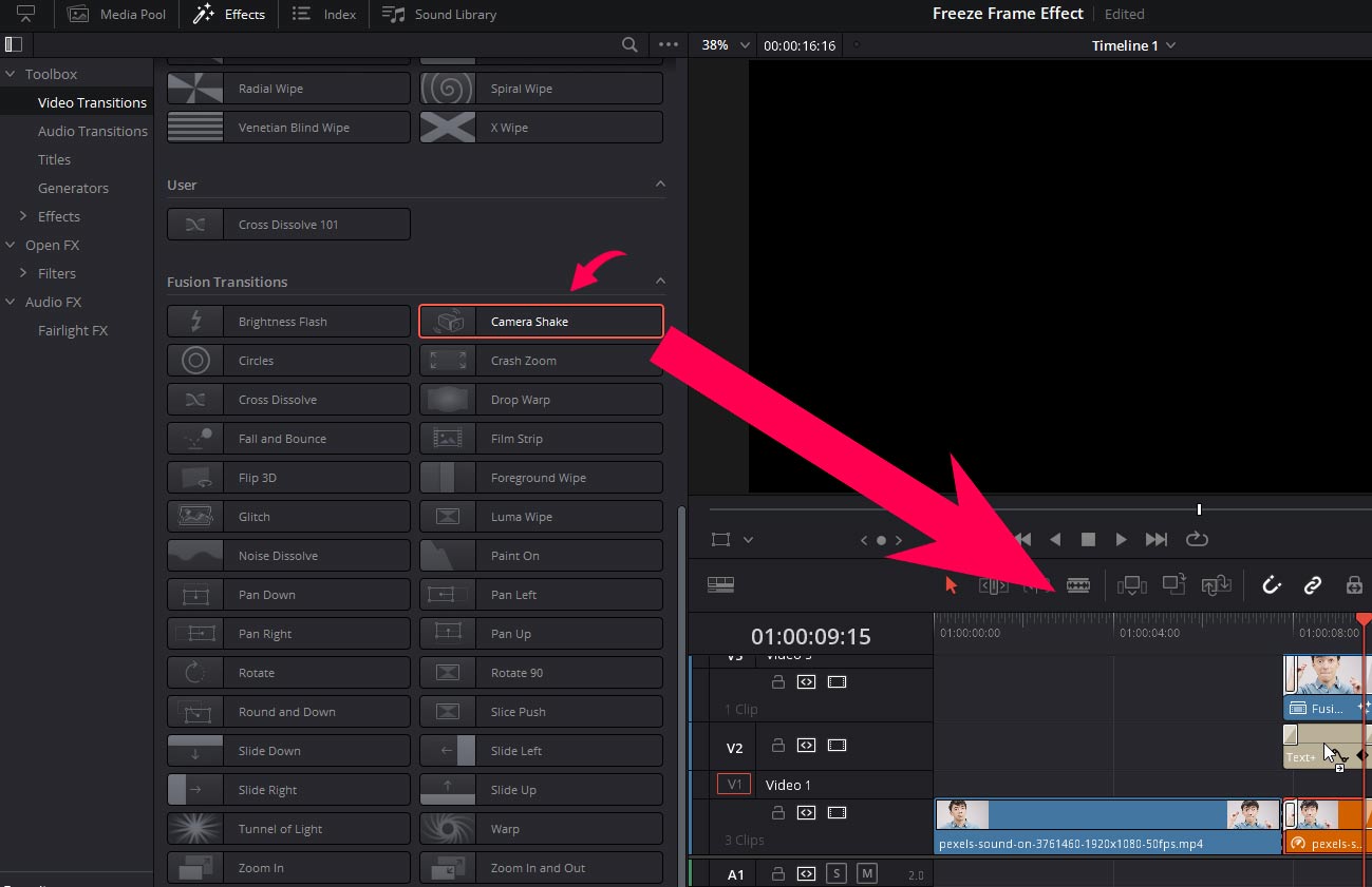 Add Transtion in Davinci resolve