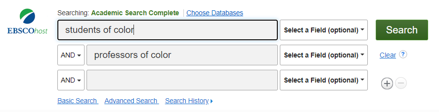 EBSCO library database search fields