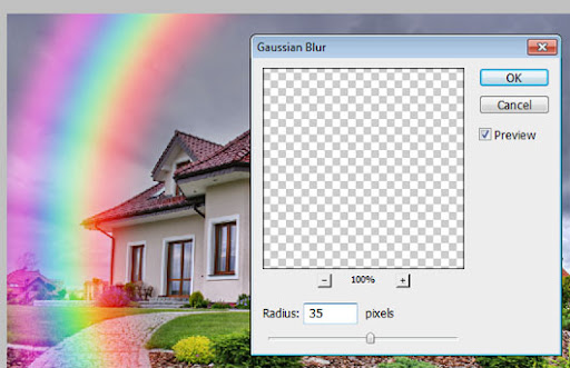 Aplicando o filtro Gaussian Blur no arco-íris Aplicando o filtro Gaussian Blur no arco-íris