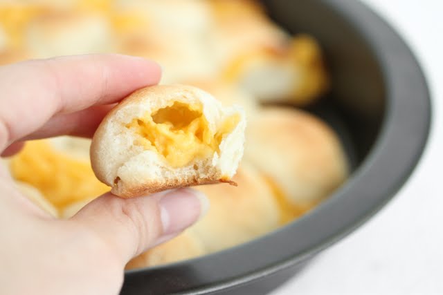 close-up photo of a nacho cheese bite