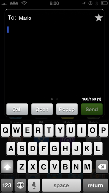 Screenshot of biteSMS text pop up