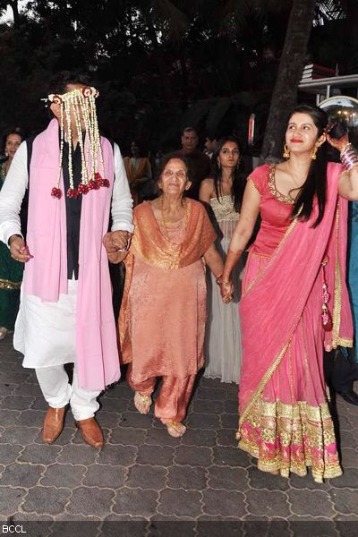 Groom Mohit Suri accompanied by his mother and sister Smiley at his wedding ceremony, held at ISKCON Juhu in Mumbai on January 29, 2013. (Pic: Viral Bhayani)
