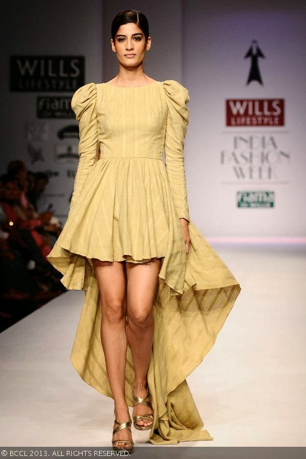 Erika walks the ramp for fashion designer Vedangi Agarwal on Day 5 of Wills Lifestyle India Fashion Week (WIFW) Spring/Summer 2014, held in Delhi.