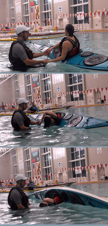 Mike teaching Julie to roll at an indoor pool session, Maryland. (Photo courtesy of DJ Manalo)