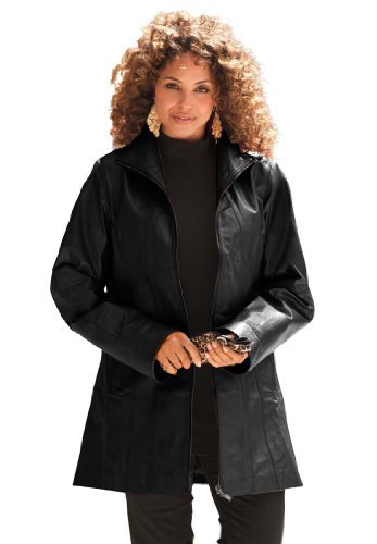 Roamans Women's Plus Size Leather A-Line Jacket (Black,18 W)