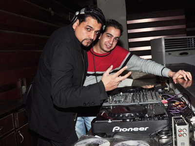 DJ Vikram Seam and DJ Mannu in action during a DJ bash at Vapour, Gurgaon.