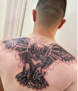 Owl Back Shoulder Tattoo For Men