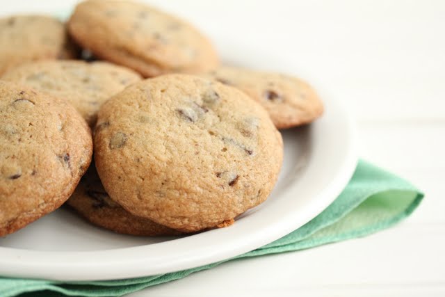 close-up photo of a plate of chocolate chip cookies