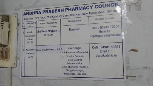 Andhra Pradesh Pharmacy Council, 21st Century Complex,3rd floor, M J J Road, Opp. Board Of Intermediate, Nampally, Hyderabad, Telangana 500001, India, Council, state TS